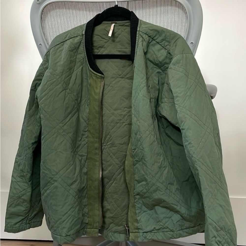 Free People Quilted Olive Green Bomber Jacket